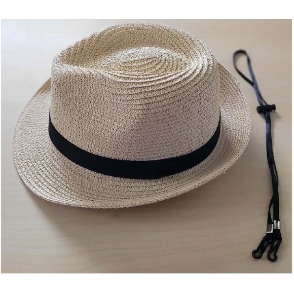NWOT Sz M/L Panama Hat w Black Band & Adjustable / Removable Chin Strap - Picture 3 of 6